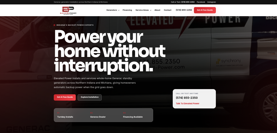 Generator dealer website example